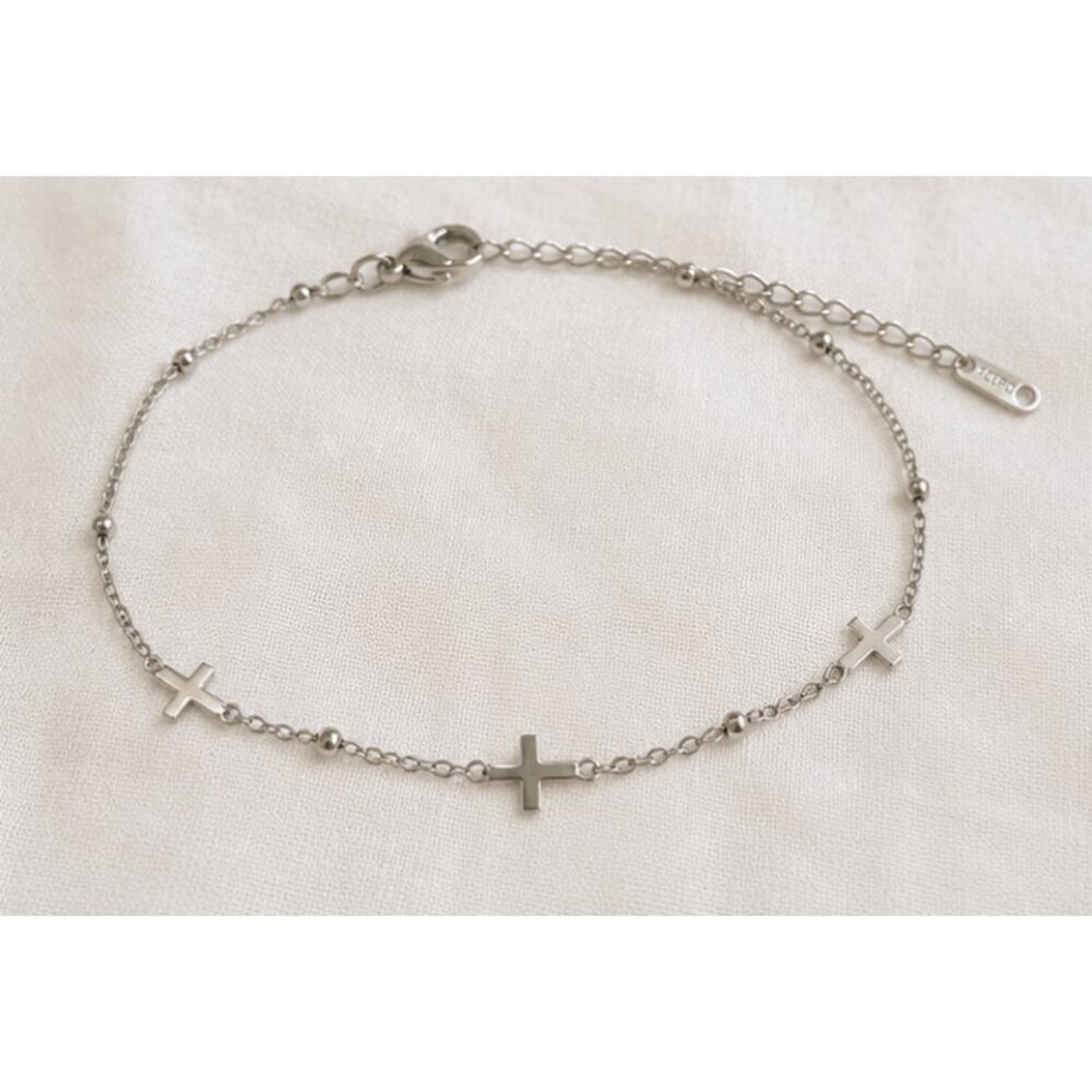 Stainless Steel Cross Bracelet Silver Christian Faith Jewelry NWT Adjustable - Picture 3 of 5